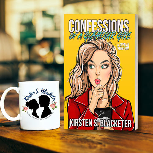 Paperback book with illustration of a surprised woman in a red jacket on yellow background titled Confessions of a Glamour Girl.
